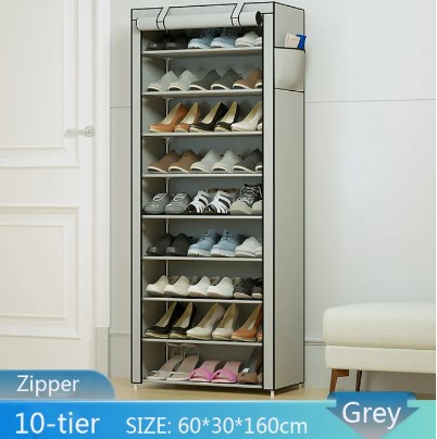 10-Tier Covered Shoe Rack Organizer - Grey_0