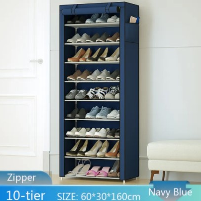10-Tier Covered Shoe Rack Organizer - Navy Blue_0