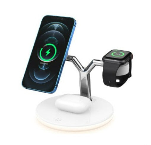 Magsafe desktop magnetic mobile phone holder charger three-in-one wireless charging watch headset - White_0